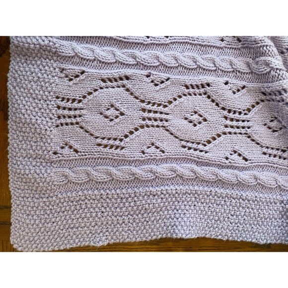 Handmade Knit Throw Blanket Light Purple 70"x80" With Diamond & Cable Pattern - Picture 4 of 6